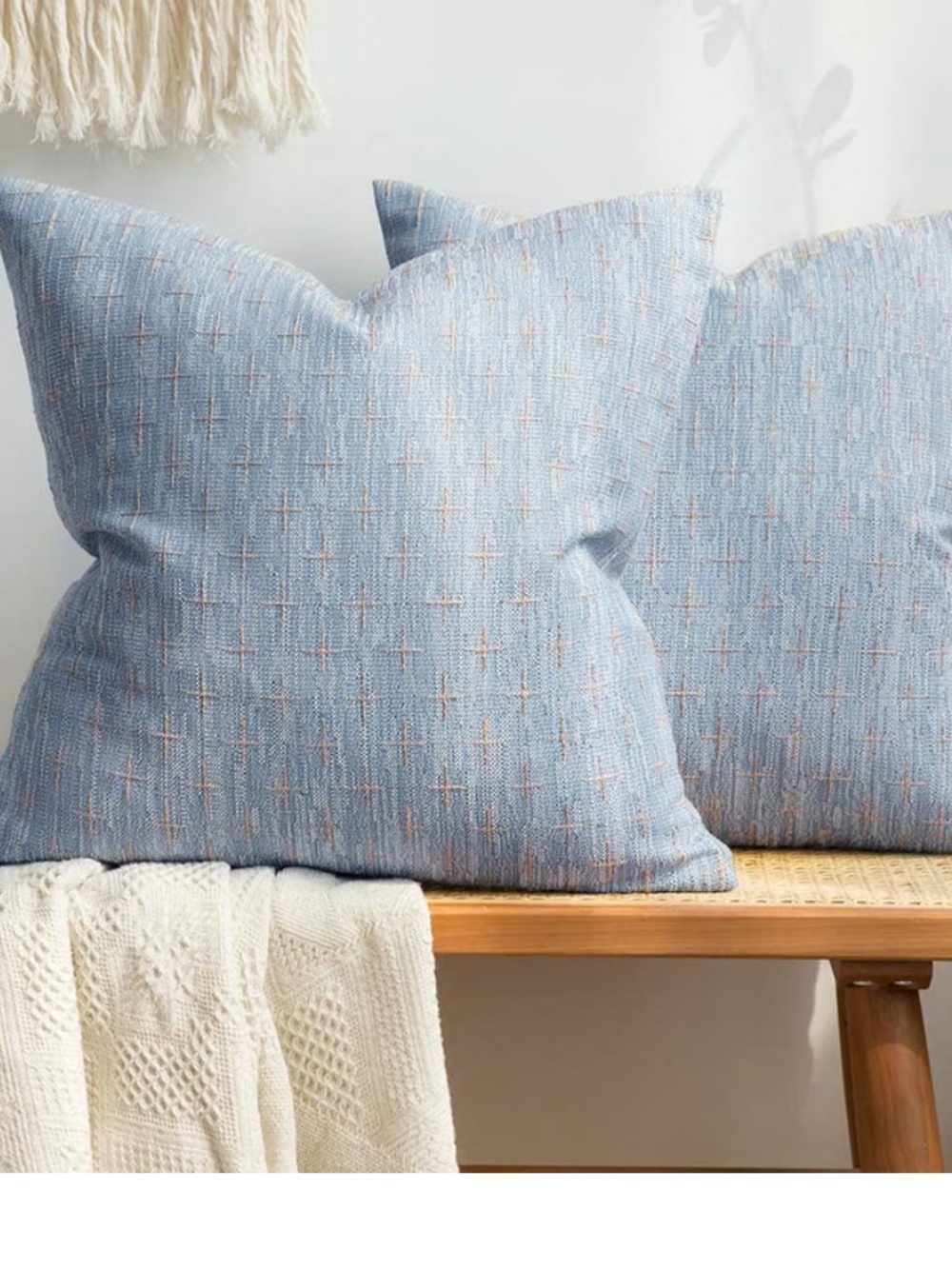 Light Blue Decorative Burlap Linen Throw Pillow Covers - Pack of 2